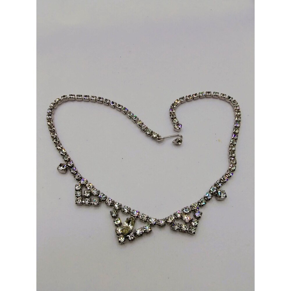 Vintage 1960s Silvertone Claw-set Crystal Clear Rhinestone Princess Bib Necklace